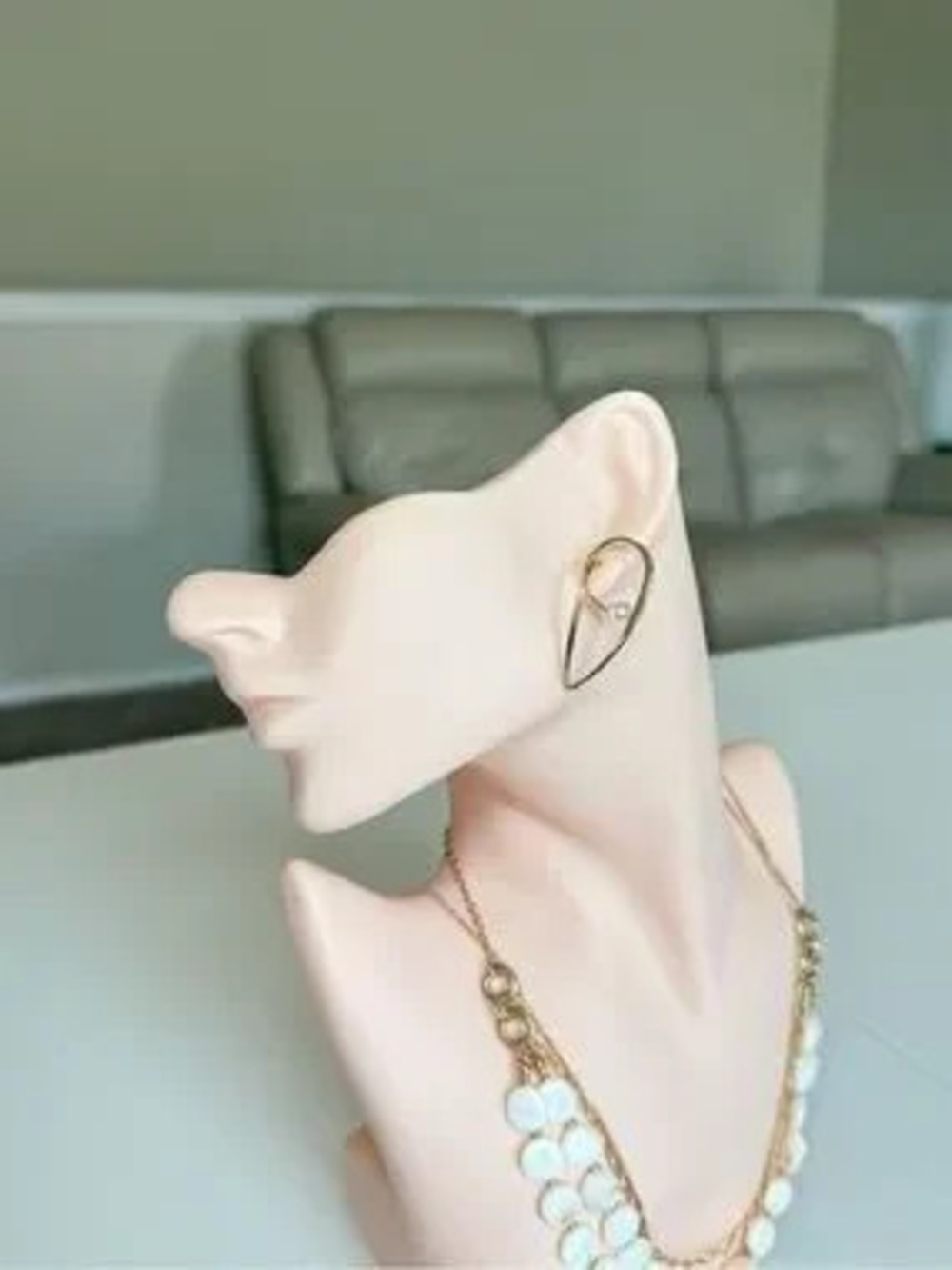 Gold Abstract Earrings with Pearl Accent - Women Jewelry
